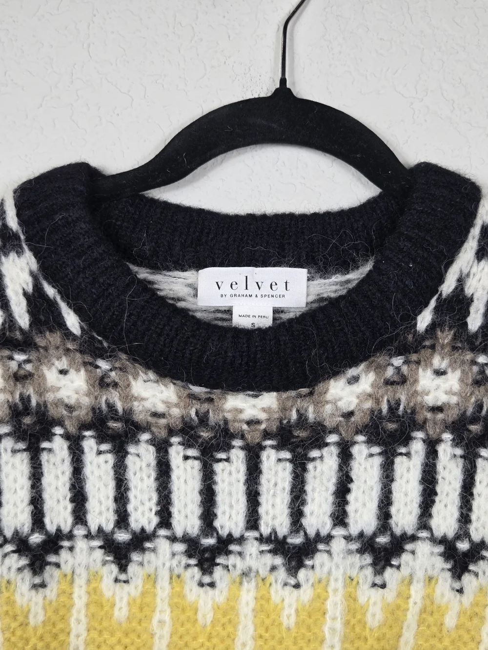 Velvet by Graham & Spencer Alpaca Fair Isle Sweater Yellow Ivory Peru S